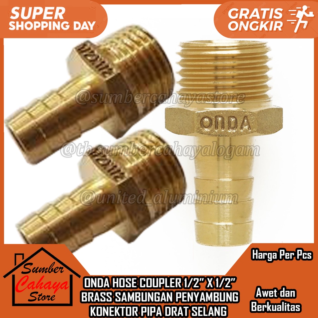 ONDA HOSE COUPLER 1/ 2 3 X 1/ 2 3 BRASS BRASS CONNECTOR CONNECTOR ...