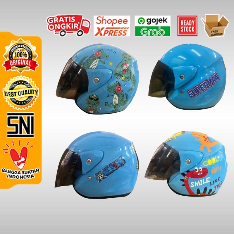 HELM Half Face Anak ANT MINI JORDAN Blue (MOTIF Cowok)(SNI) - Gambar 2