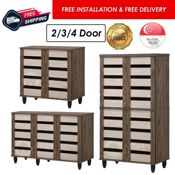 Furniture Amart 2 DOOR WOODEN SHOE CABINET 3 DOOR SHOE RACK 3 DOOR TALL SHOE ORGANISER ASSEMBLED