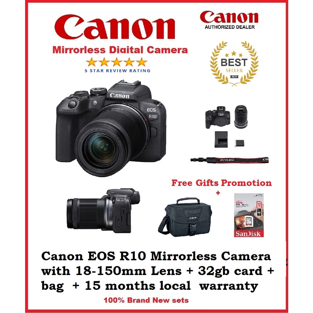 Canon EOS R10 Mirrorless Camera with 18150mm Lens + 32gb card + bag