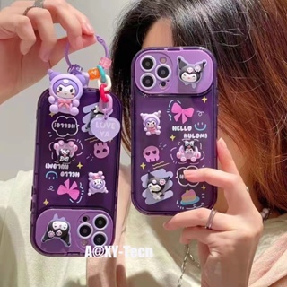 New Flip Mirror Cartoon Kuromi TPU Phone Case with 3D Doll with