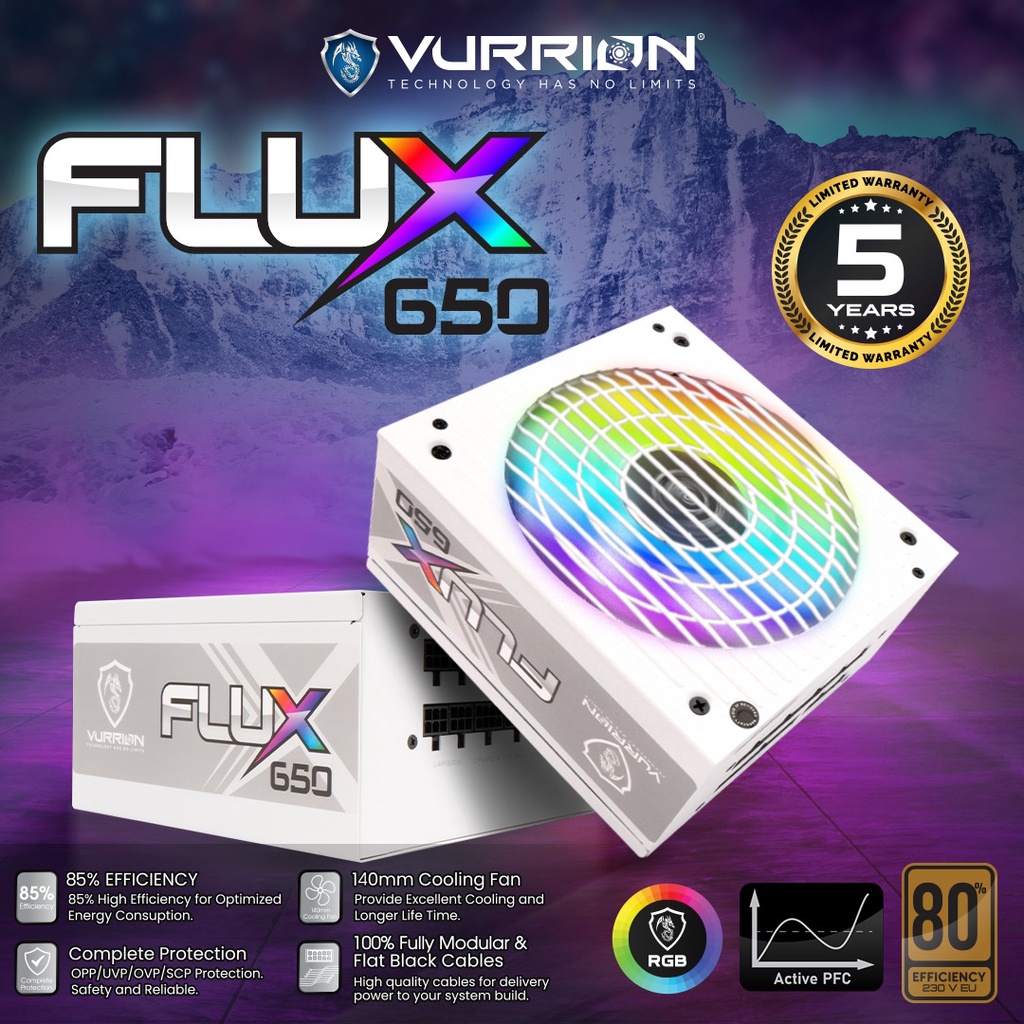 Power Supply PSU FLUX 650 Frozen Edition Vurrion Modular RGB Gaming PSU ...