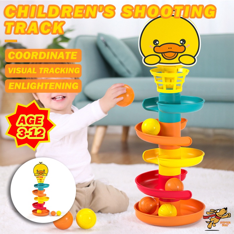 ?Local Ship?5 Layer Ball Drop Roll Swirling Tower Baby Development Little yellow duck Educational Toy Ramp Set Spiral