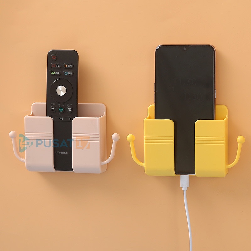 PUSAT17 RAK CHARGER 2 KAIT TEMPEL DINDING / HOLDER TEMPEL DINDING 2 KAIT TEMPAT CHARGER HP REMOTE TV AC MULTIFUNGSI / RAK HOLDER HP DINDING - Gambar 2