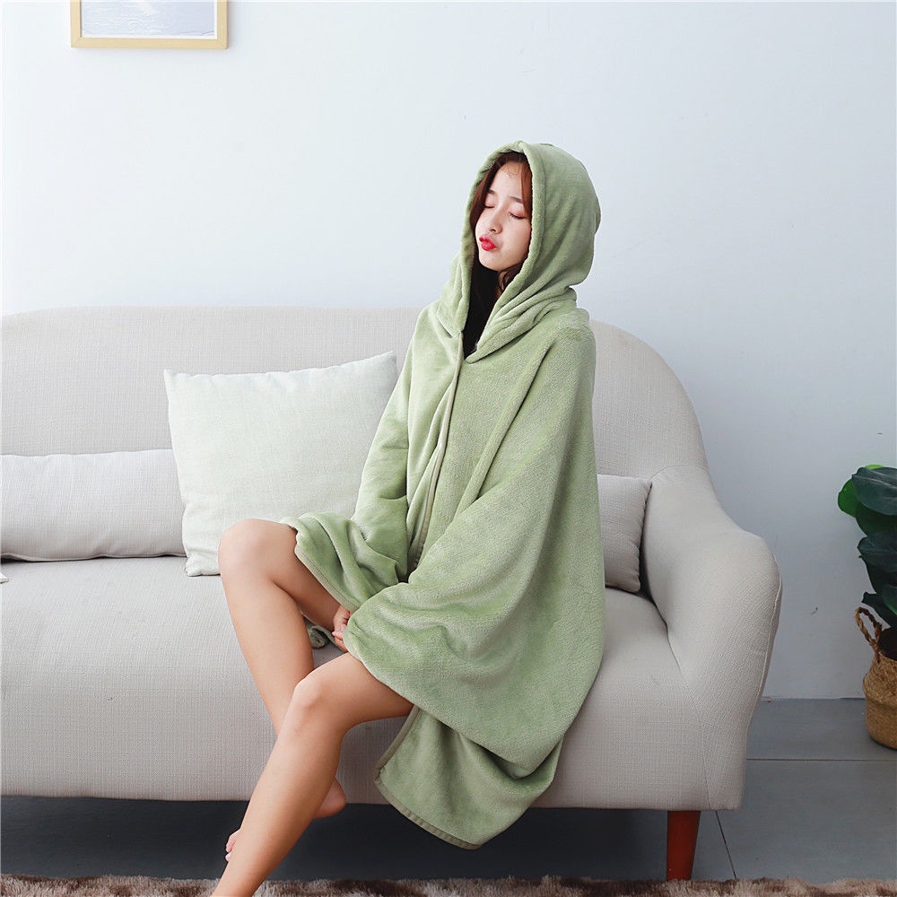 Hooded Blanket Trend Plush Thick Throw With Buttons Shawl Cloak Warm Flannel Home Bedspread for Travel Shopee Singapore