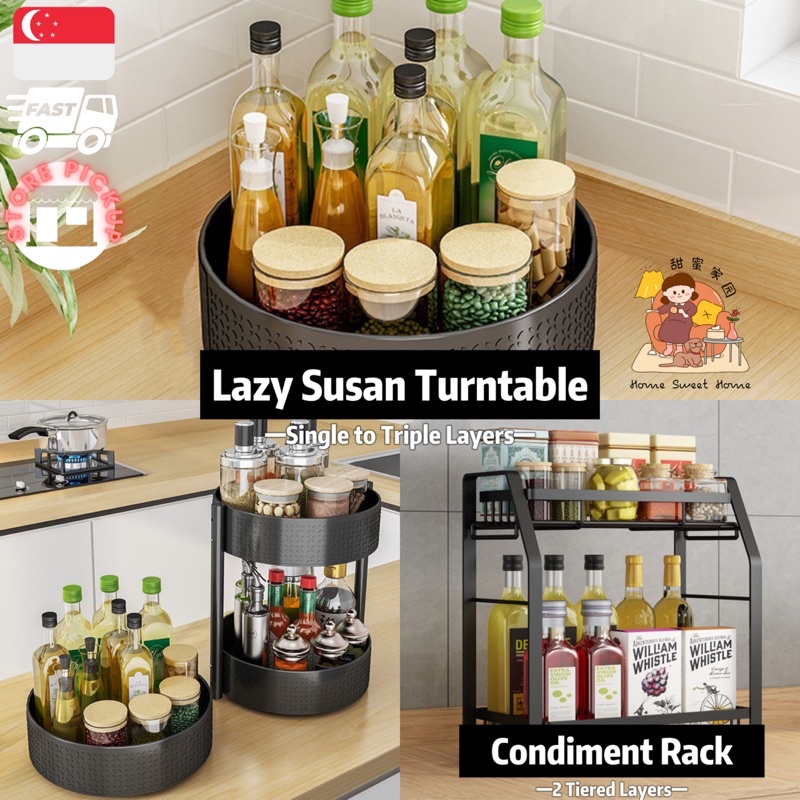 [SG] Lazy Susan 360 Rotating Tray ️ Condiment Rack Spice Container ...