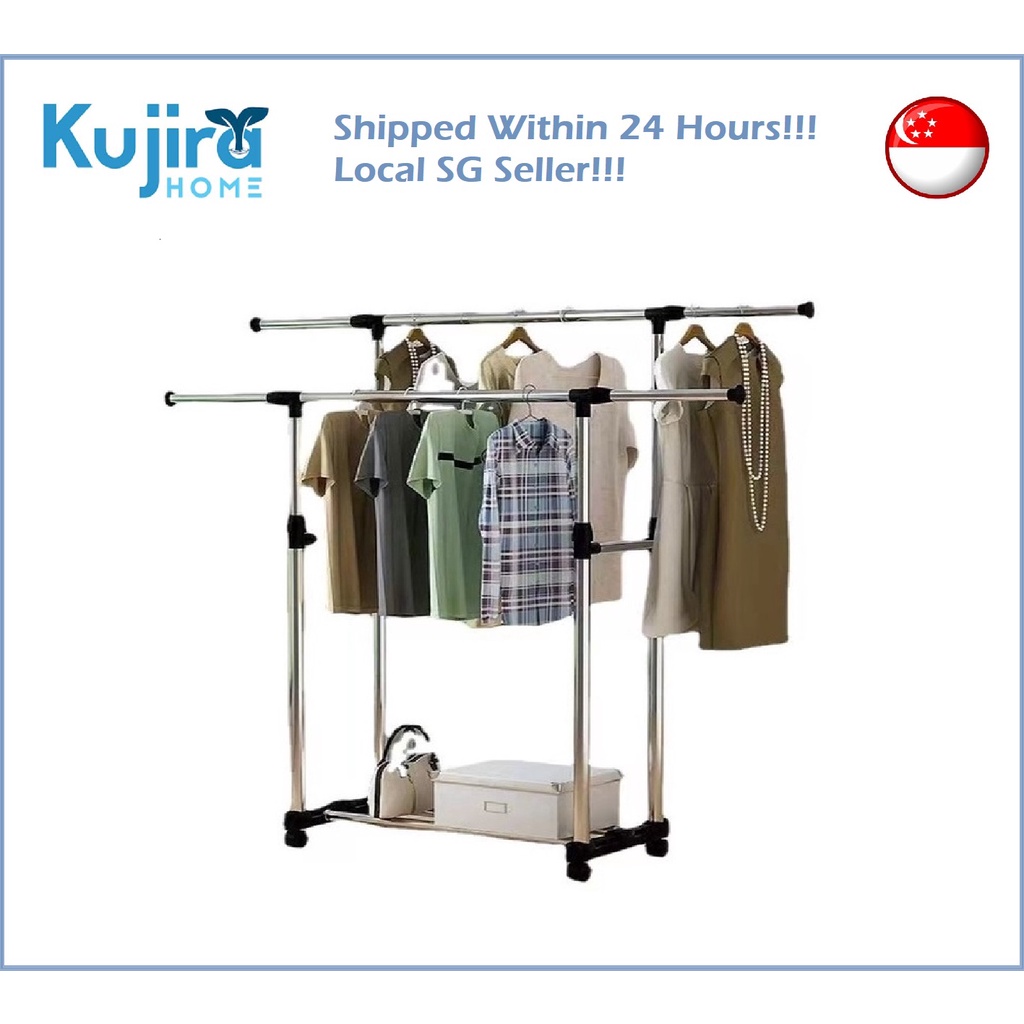 Kujira Homes Double Pole Adjustable Clothes Rack Stand Drying Rack