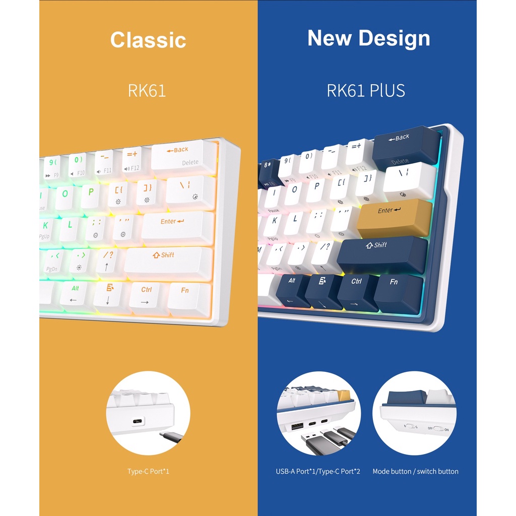 RK61 Plus 60% Mechanical Keyboard by Royal Kludge with Hotswap Wireless ...