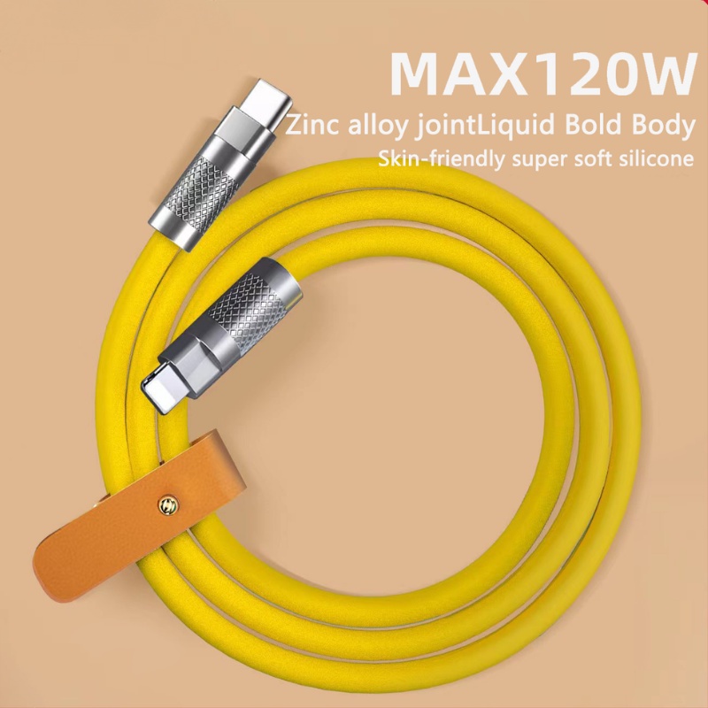 Data cable 120W 6A liquid silicone fast charging cable suitable for iphone/type-C/Micro USB zinc alloy mobile phone data cable