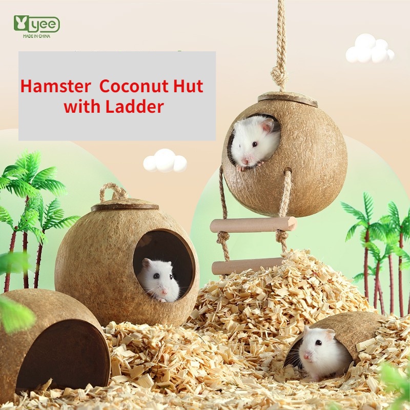 [READY STOCK IN SG!] Hamster Chewable Coconut Hut with Ladder #Hideout ... - Hamster Bell Protector Hideout