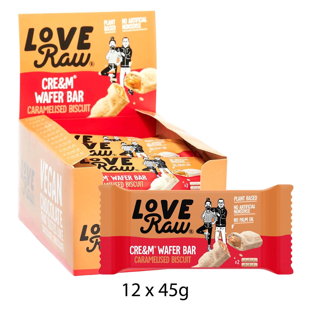 LoveRaw Vegan Caramelised Biscuit Cre&m Wafer Bars - Case (12 x 45g ...
