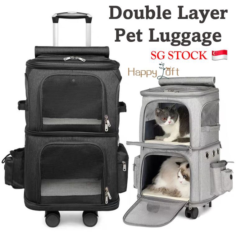 SG SELLER] Pet Carrier Pet Luggage Kitten Puppy Double Layer Four