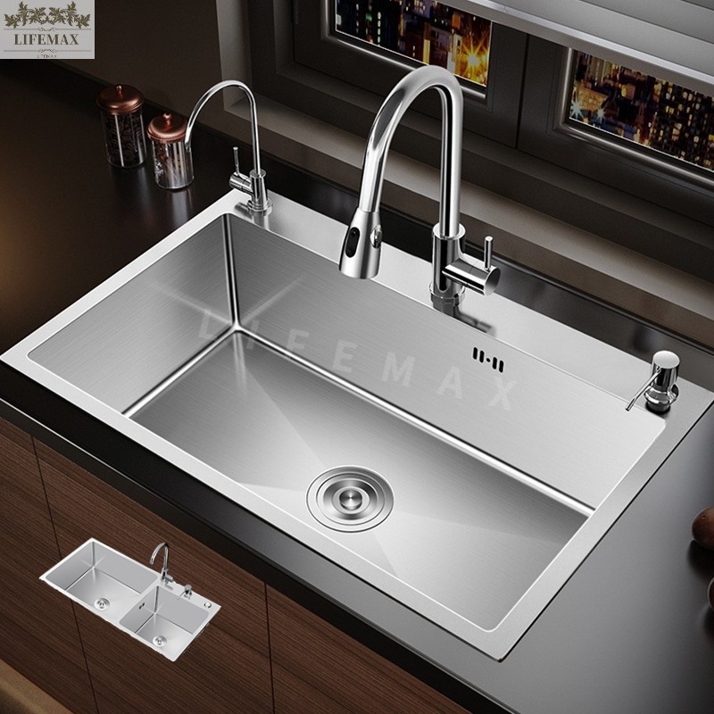 [SG Seller]Kitchen Nano Sink Single Sink 304 Stainless Steel Household