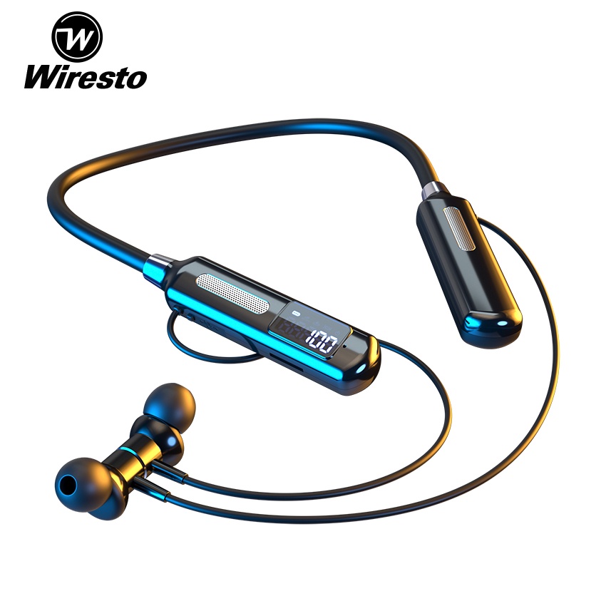 Wiresto TWS Earphone Wireless Bluetooth Earbuds Gaming Music In Ear Headphones Step Counting Headset Neck Hanging Magnetic Earbuds Sport Waterproof Earphone LED Display Earbuds Shopee Singapore