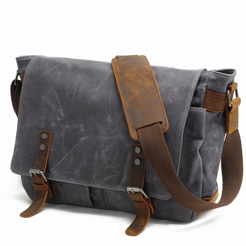 Mens leather and hot sale canvas messenger bag