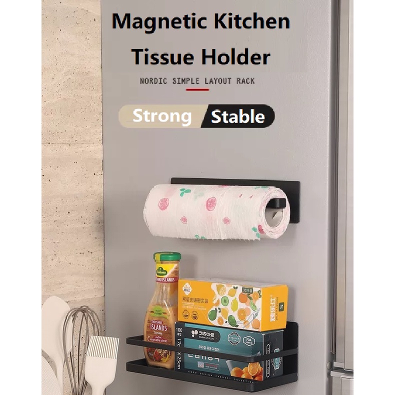 Singapore Stock Magnetic fridge organizer rack Magnetic Kitchen Tissue ...