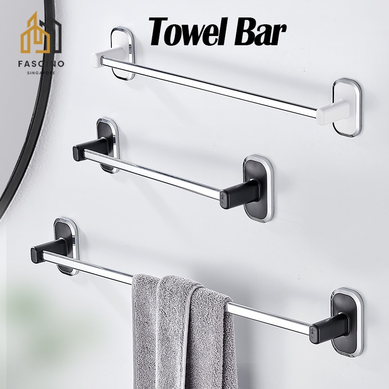 【SG】No Drilling Towel Holder Bar Suction Cup Towel Rack Bathroom Toilet ...