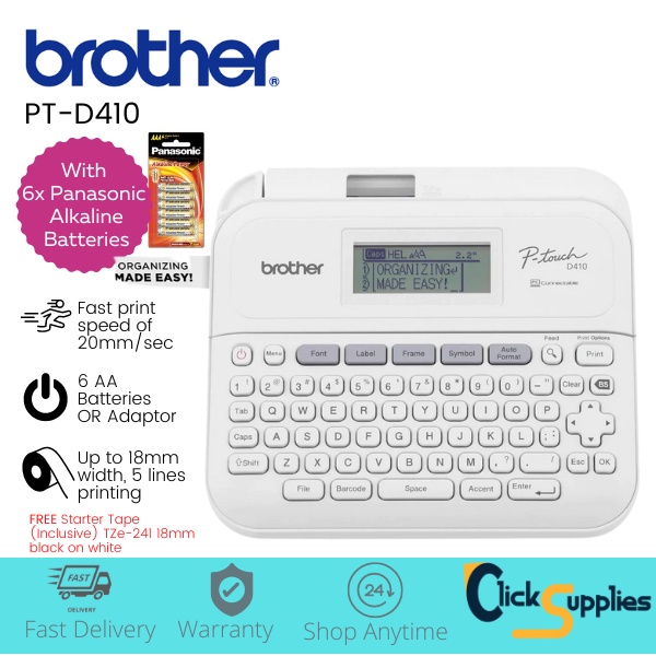 Brother Label Printer PT-D410 Sticky Label Printer with 1 year local ...