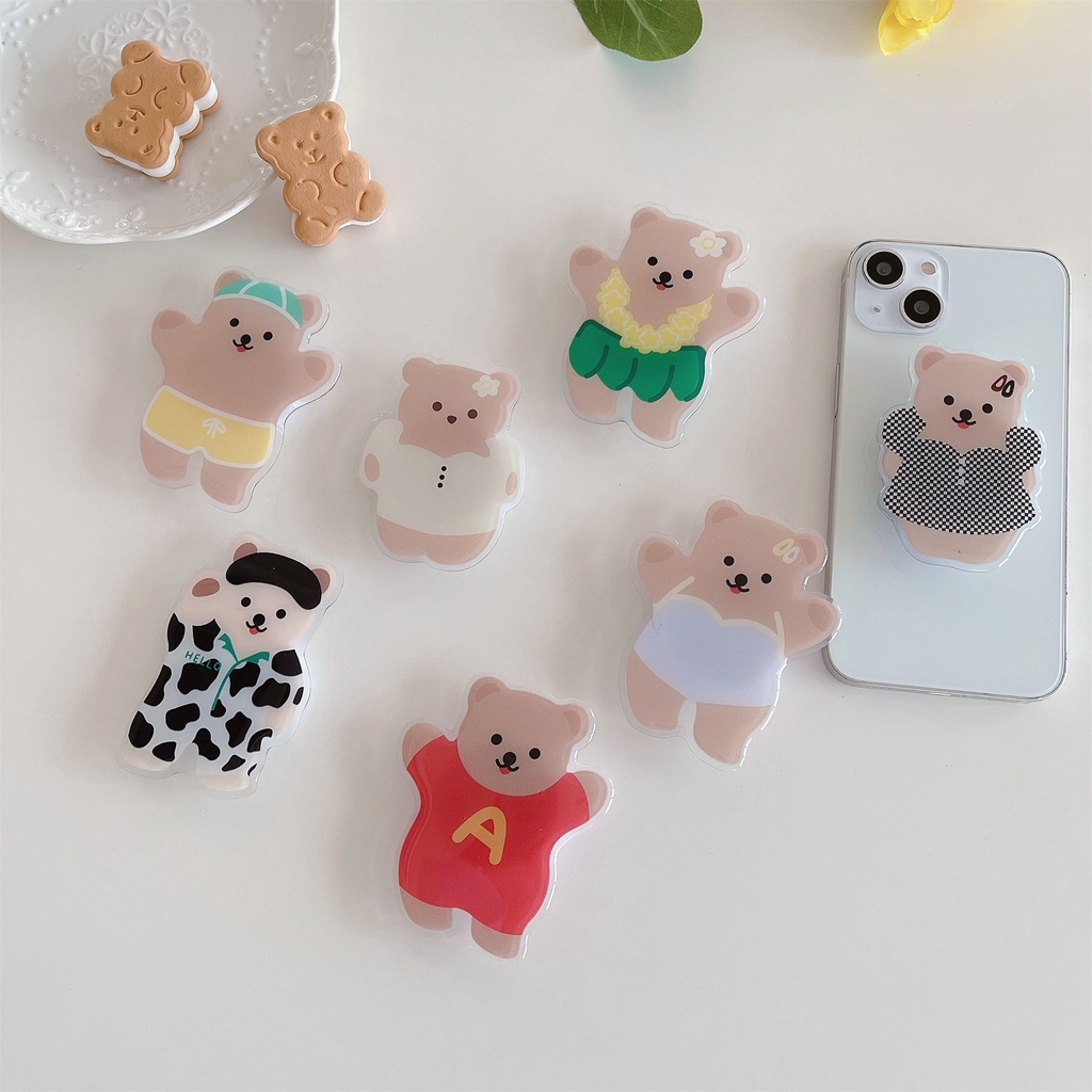 3D cute cartoon Tiny Bear lazy  Mobile Phone Holder and Ins Style Expanding Stand Finger Ring Telescopic Airbag Brackets Mobile Phone Case Lanyard Accessories