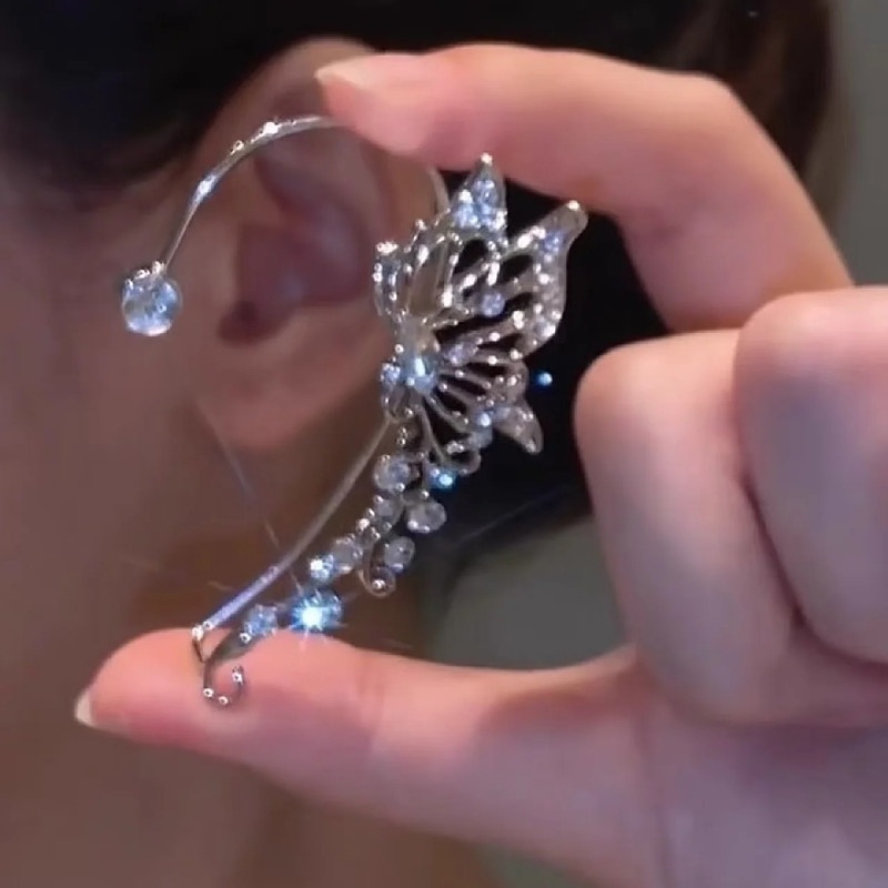 Fashion Sparkling Butterfly Clip Earrings/Without Piercing Rhinestone Ear Cuffs Jewelry