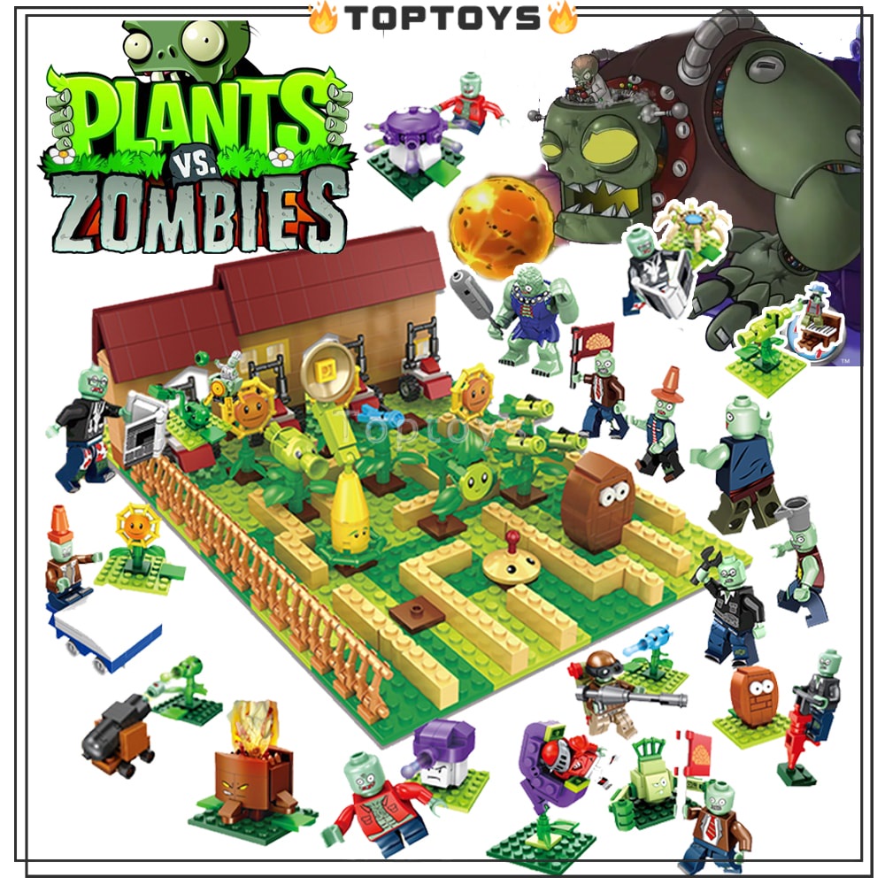 TOPTOYS Plants Vs. Zombies Building Blocks SET Crazy Backyard Final BOSS Mechs Vs.band Chariot Game Model Toys Gifts Shopee Singapore