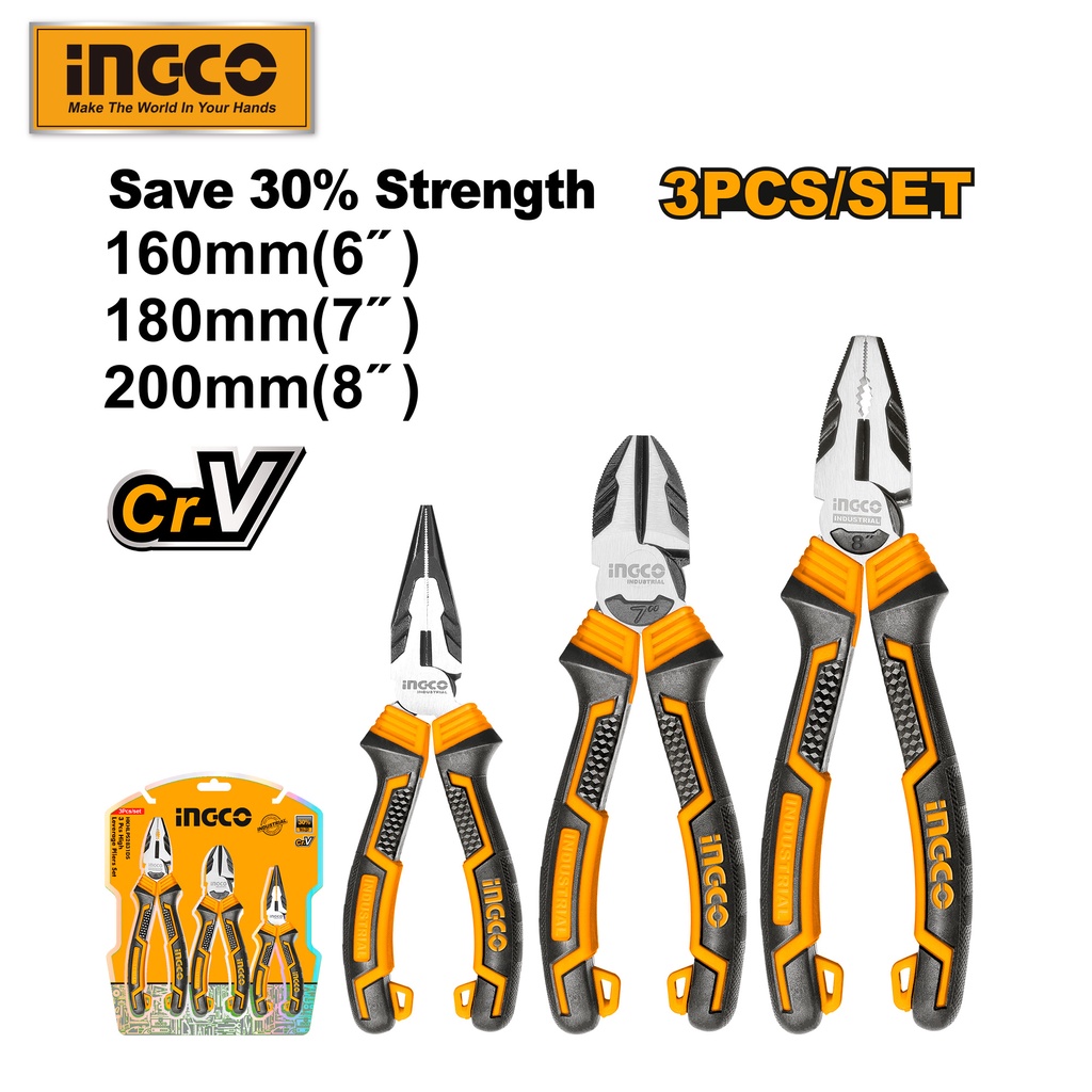 INGCO 3pcs High Leverage Pliers Set with  Different Styles and Sizes HKHLPS2831