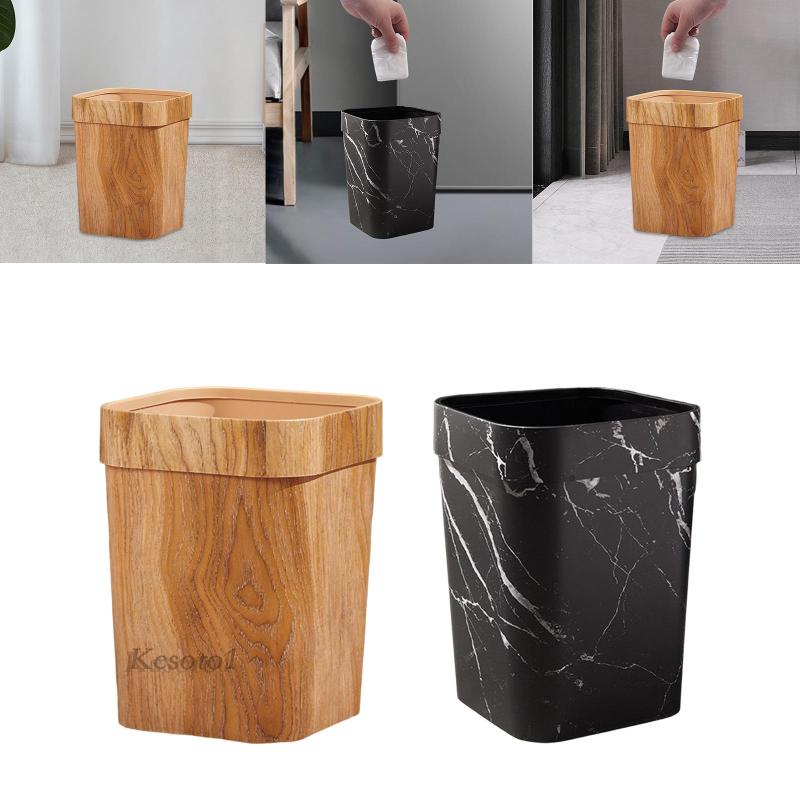 [Kesoto1] Wood Grain Trash Can Reusable Wastebasket for Living Room