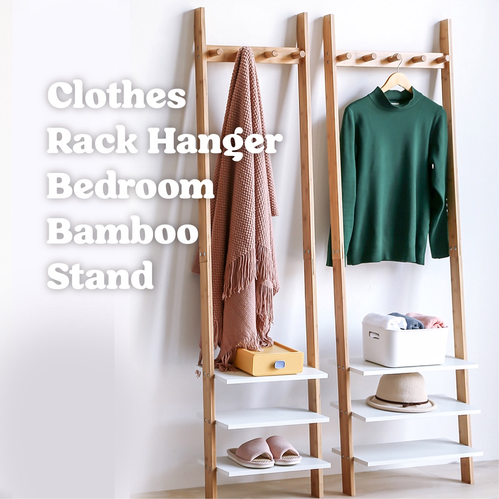 Dekorea Clothes Rack Hanger Bedroom Bamboo Stand Shopee Singapore
