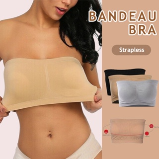 Women Sexy Strapless Front Buckle Lift Bra Wireless Non-Slip Invisible Push- Up Padded Bandeau Seamless Half Cup Underwear Brassiere for Wedding Dress  Plus Size 