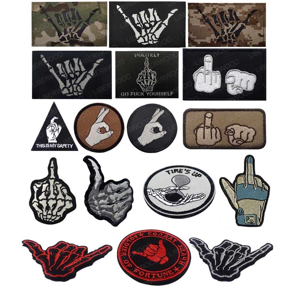 3D Embroidered Skull Ghost Middle Finger Skeleton Bone Fortune Soldier ...