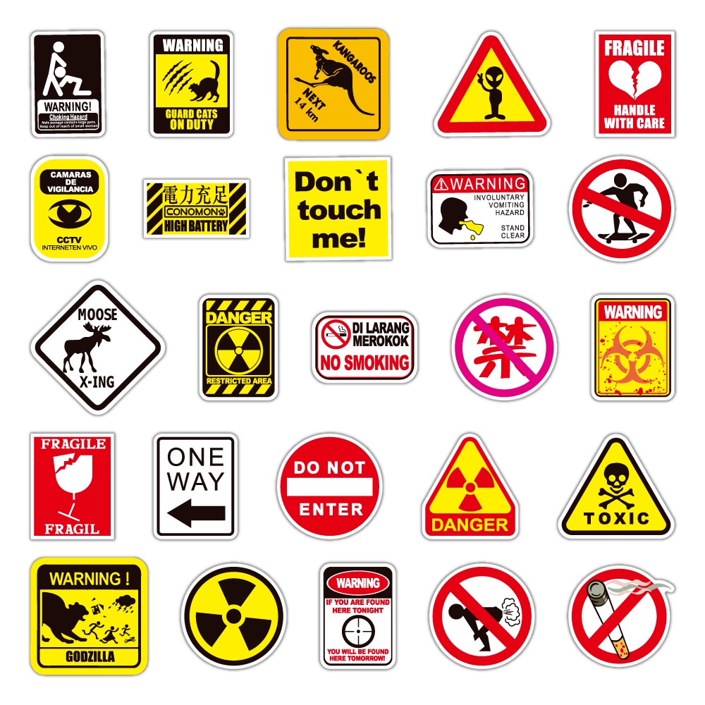 100/50PCS Warning Sign Stickers - Danger & Banning Decals for Laptop ...