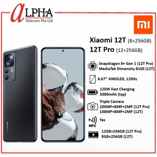 New Arrival+In Stock】Global Version Xiaomi 12T Pro Smartphone 8/12GB+256GB  Snapdragon 8+ Gen 1 200MP Camera 120Hz Display 120W Charge