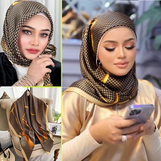 Abins 43inch Printed Square Silk Scarf Women 110cm Muslim Tudung