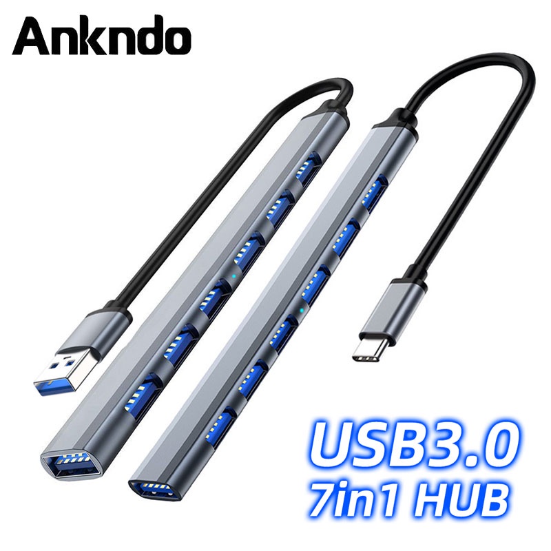 Ankndo 7 In 1 Usb C Hub 3 0 Type C 4 7 Port Multi Splitter Adapter Otg Usb Power Adapter For Pc