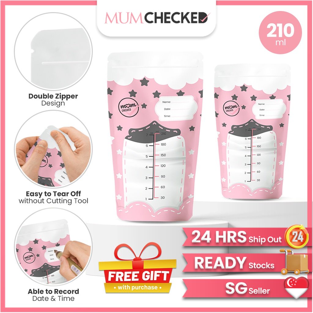 Breast Milk Storage Bags with Pour Spout (210ML/7oz) Double Ziplock