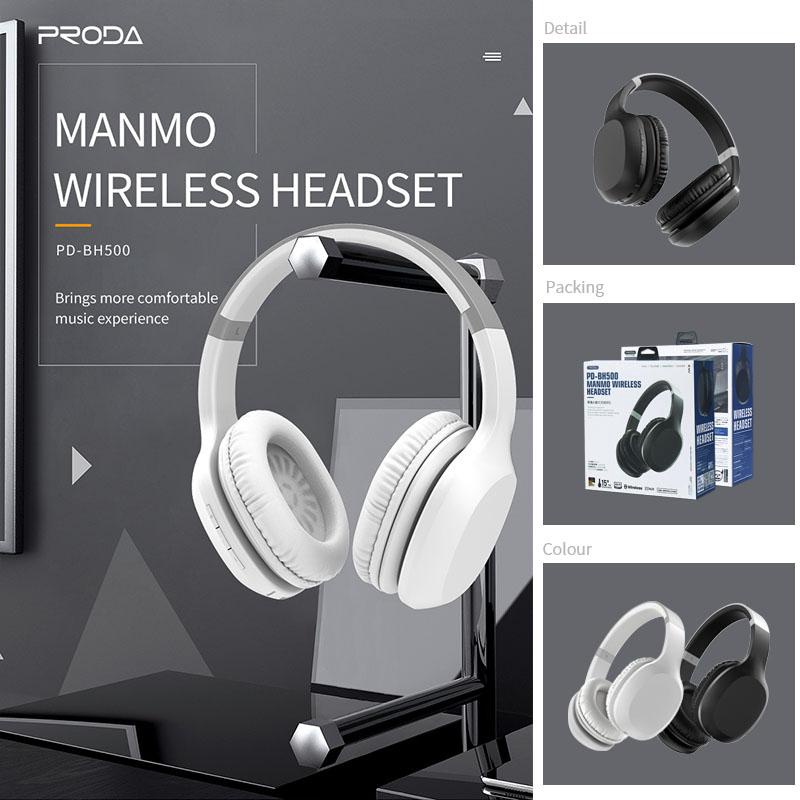 PRODA Manmo Wireless Bluetooth Headset PD-BH500 Noise Cancelling Over ...