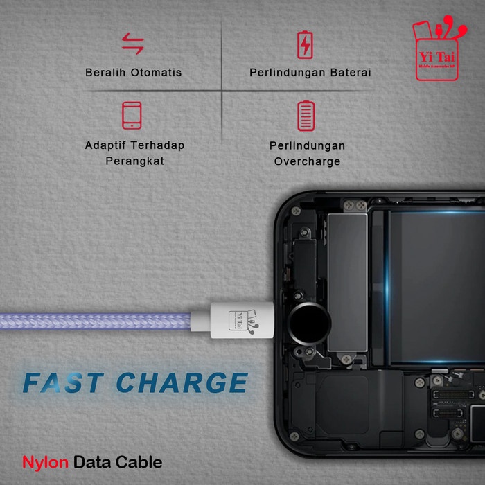 YI TAI - Kabel Data Iphone Lightning Nylon Fast Charging - Gambar 2