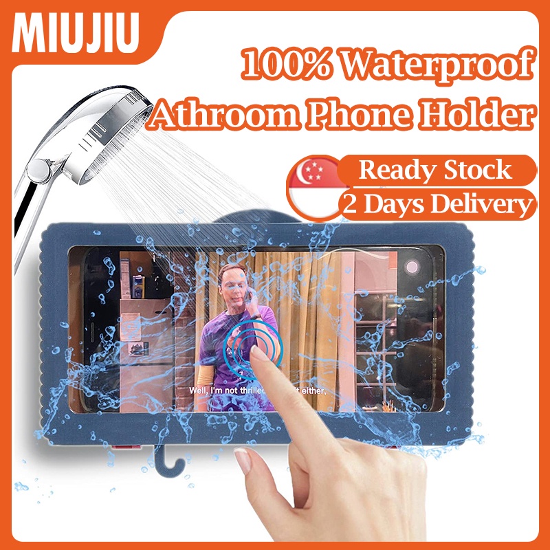 SG】Bathroom Waterproof Phone Holder Wall Mount Anti-fog Shower