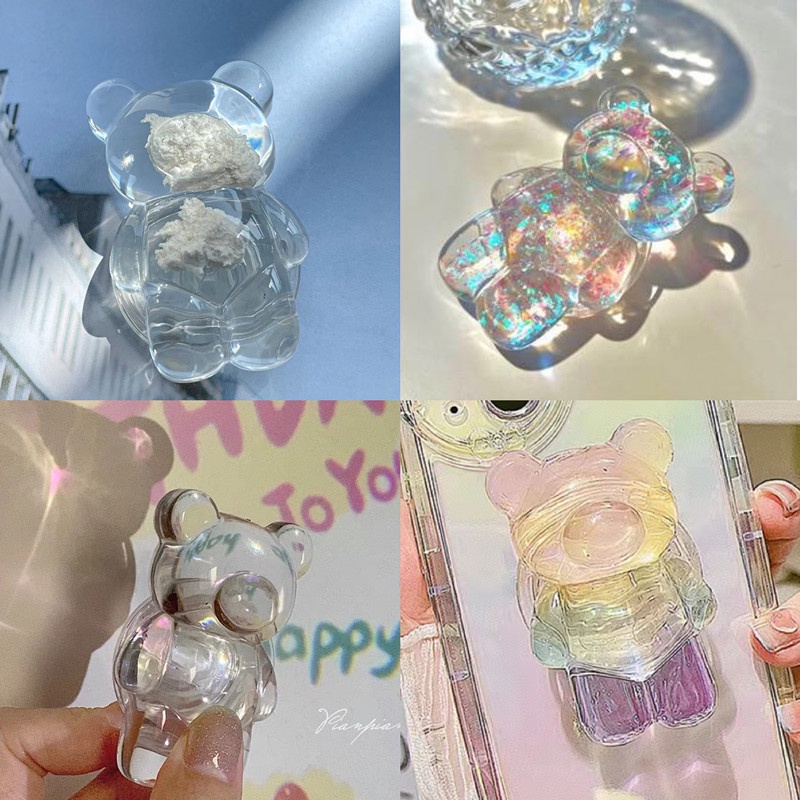 Transparent Clouds Bear Phone Holder Smartphone Grip Tok Clear Cute Cartoon Cellphone Griptok