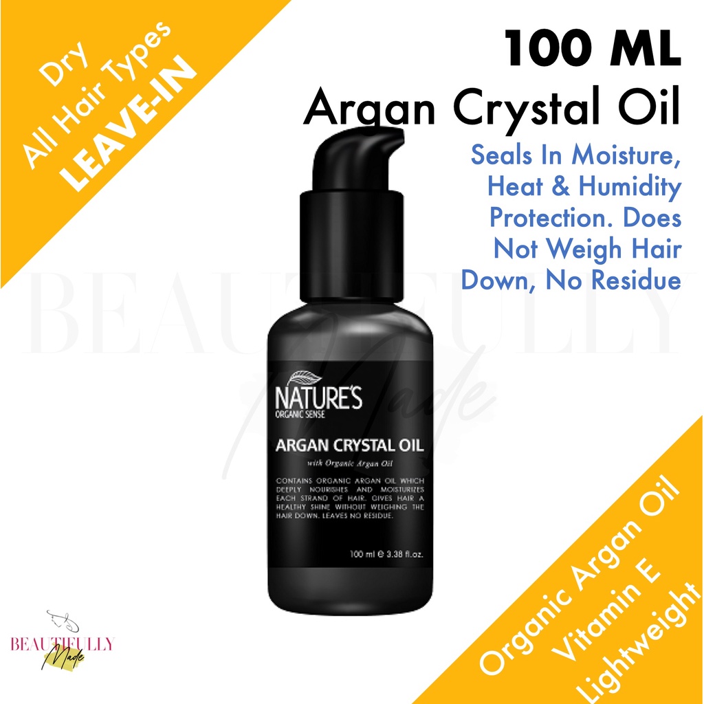 Natures Organic Sense Argan Crystal Oil 100ml - For Silky Smooth Hair ...
