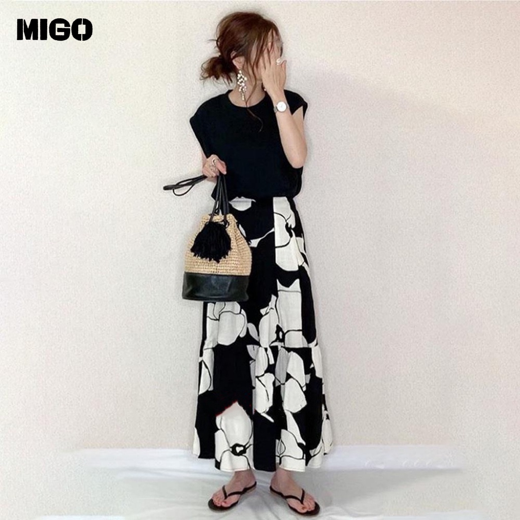 [Stock]?MIGO - Ms.Japanese new short-sleeved T-shirt + letter piece fitted skirts, Ms. matching clothing