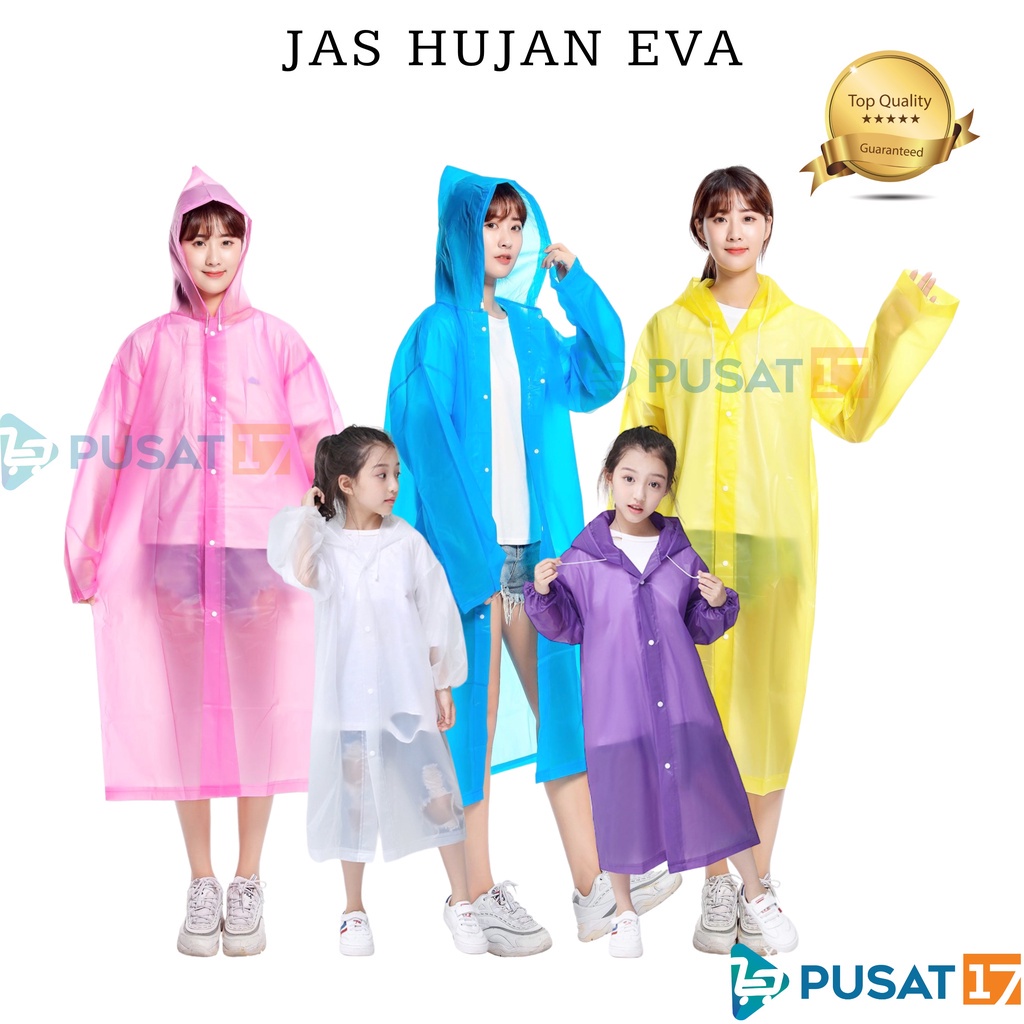 PUSAT17 JAS HUJAN EVA TRANSPANT TEBAL DEWASA DAN ANAK / JAS HUJAN KOREA PONCHO PRIA WANITA UNIVERSAL / RAINCOAT MANTEL HUJAN PVC TERUSAN IMPORT