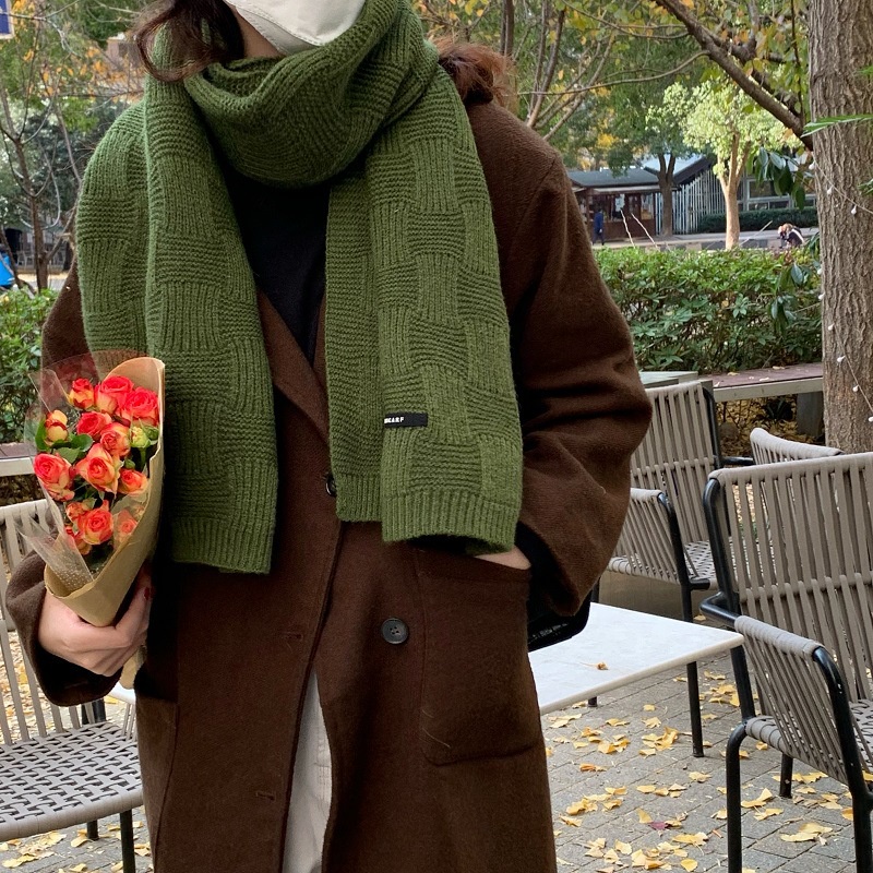 Plain Striped Wool Scarf Soft Warm Winter Neck Wrap