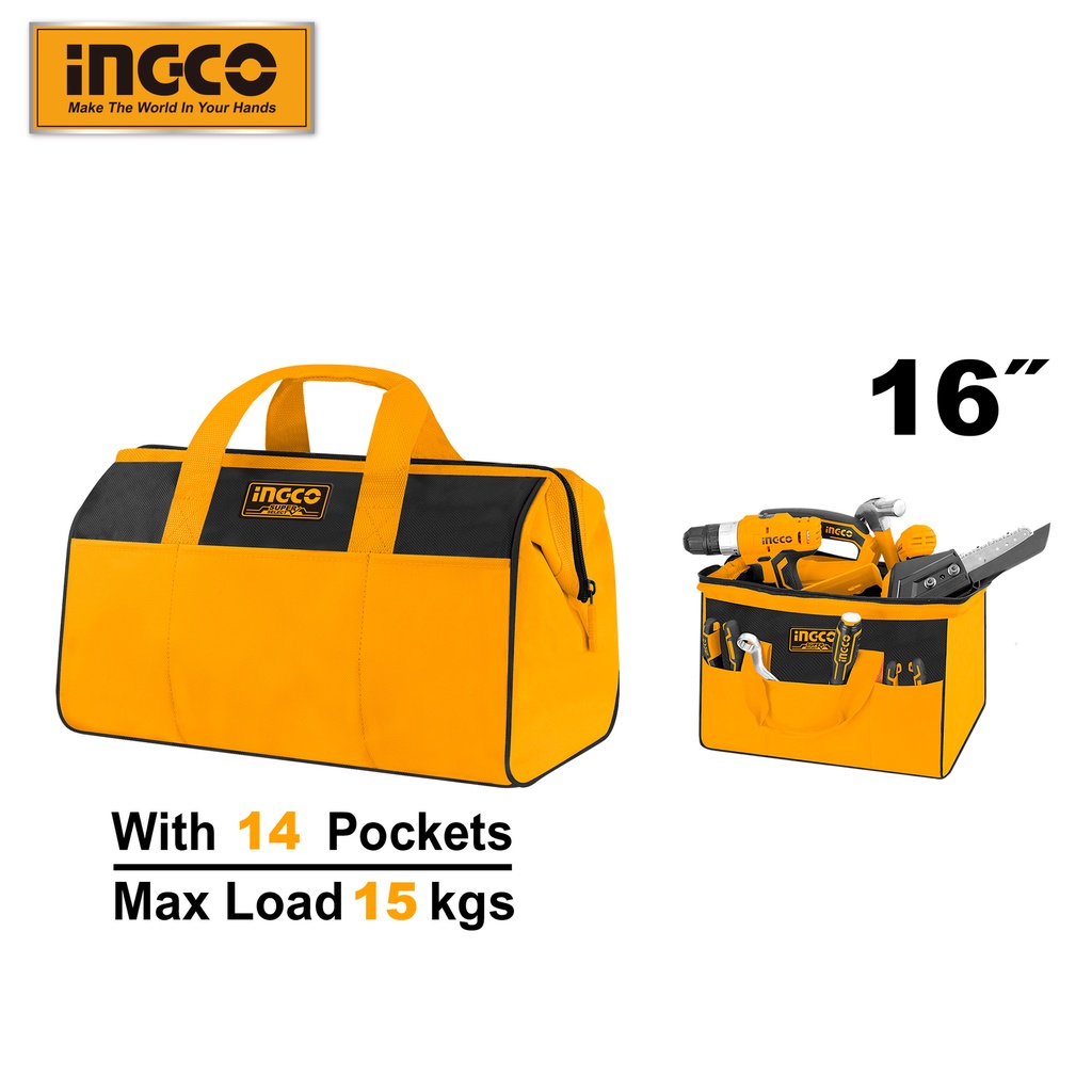 INGCO 16 Inch Tool Bag Organizer with Wide Mouth Water-proof Multi-use ...