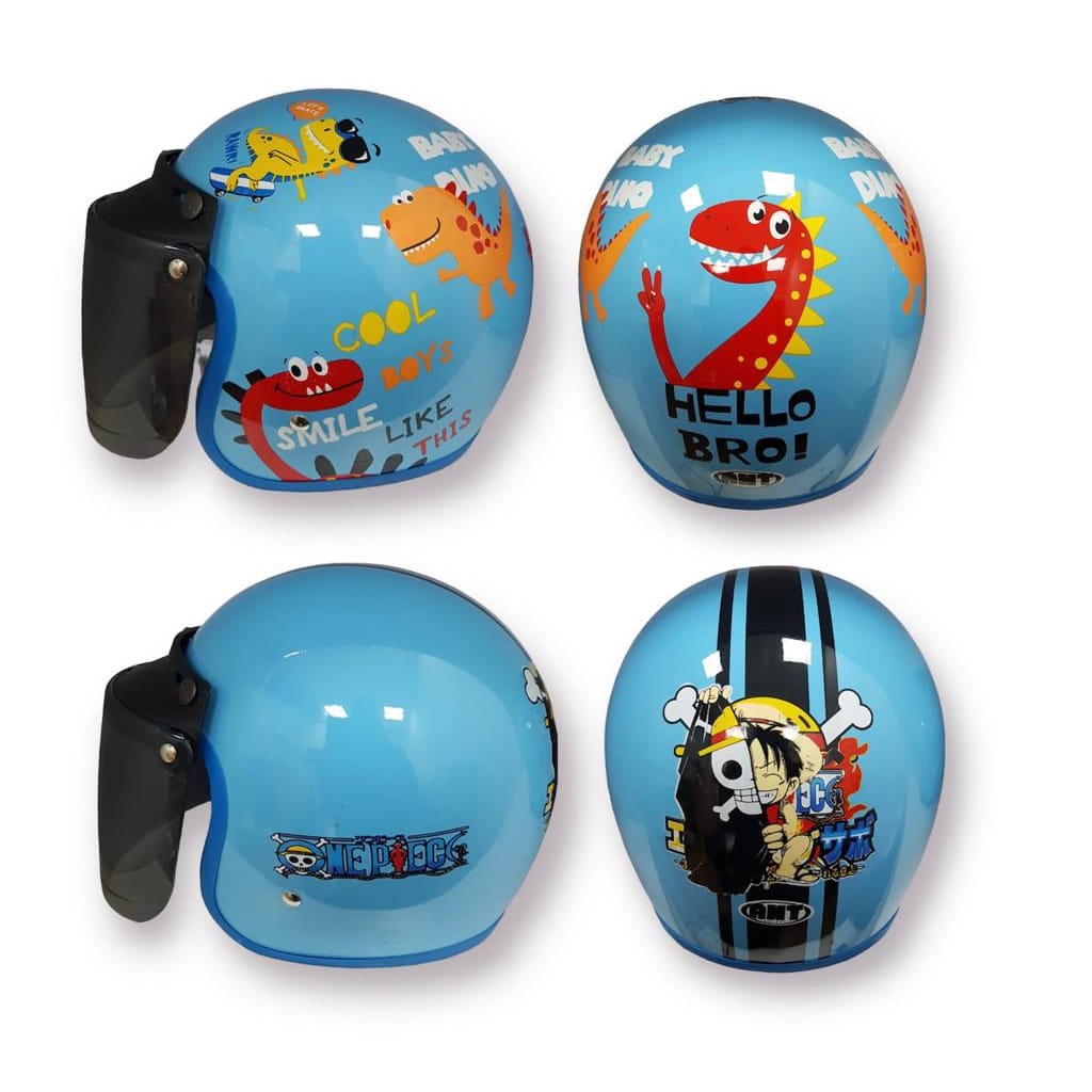 HELM BOGO ANAK/ HELM RETRO KIDS/ ANT MINI JUNIOR BLUE + KACA (MOTIF RANDOM) - Gambar 2