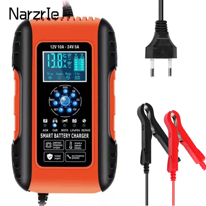 1224V 10A Full Automatic Car Battery Charger 7Segment SUV Motorcycle