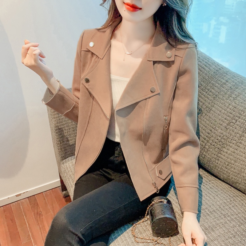 Women's Jacket Tops Girls' Clothing Long-Sleeved Clothes Korean Version Suit Collar Deerskin 2022 Autumn New Style Suede Fleece Short Skinny Tight Temperament Slimmer Look Versatile Stu