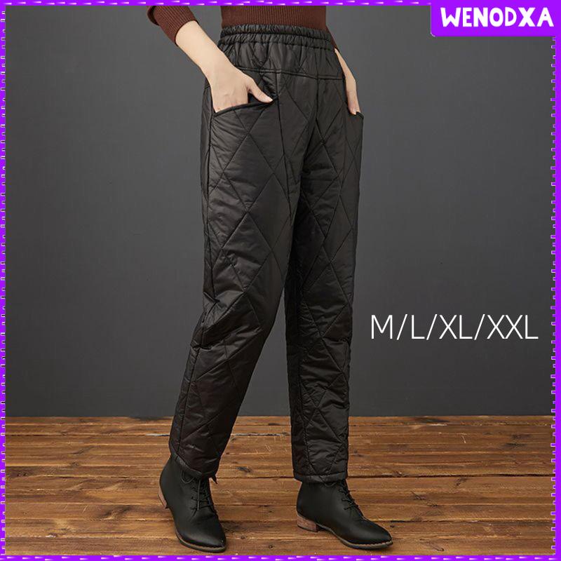 Elastic Waist Women Winter Warm Down Cotton Thick Pants Padded Quilted  Trousers