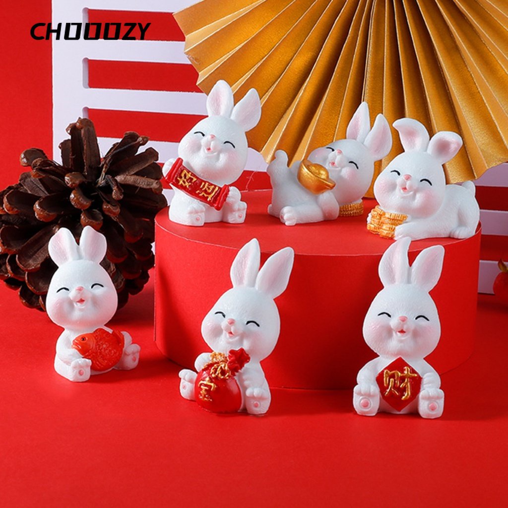 2023 Mini Mascot Rabbit Ornaments Mini Simulation Rabbit Resin Craft ...