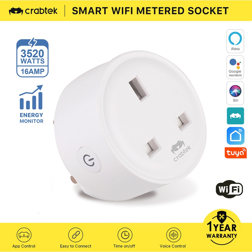 Smart WiFi UK Plug with Energy Monitor, App Control, Voice Control